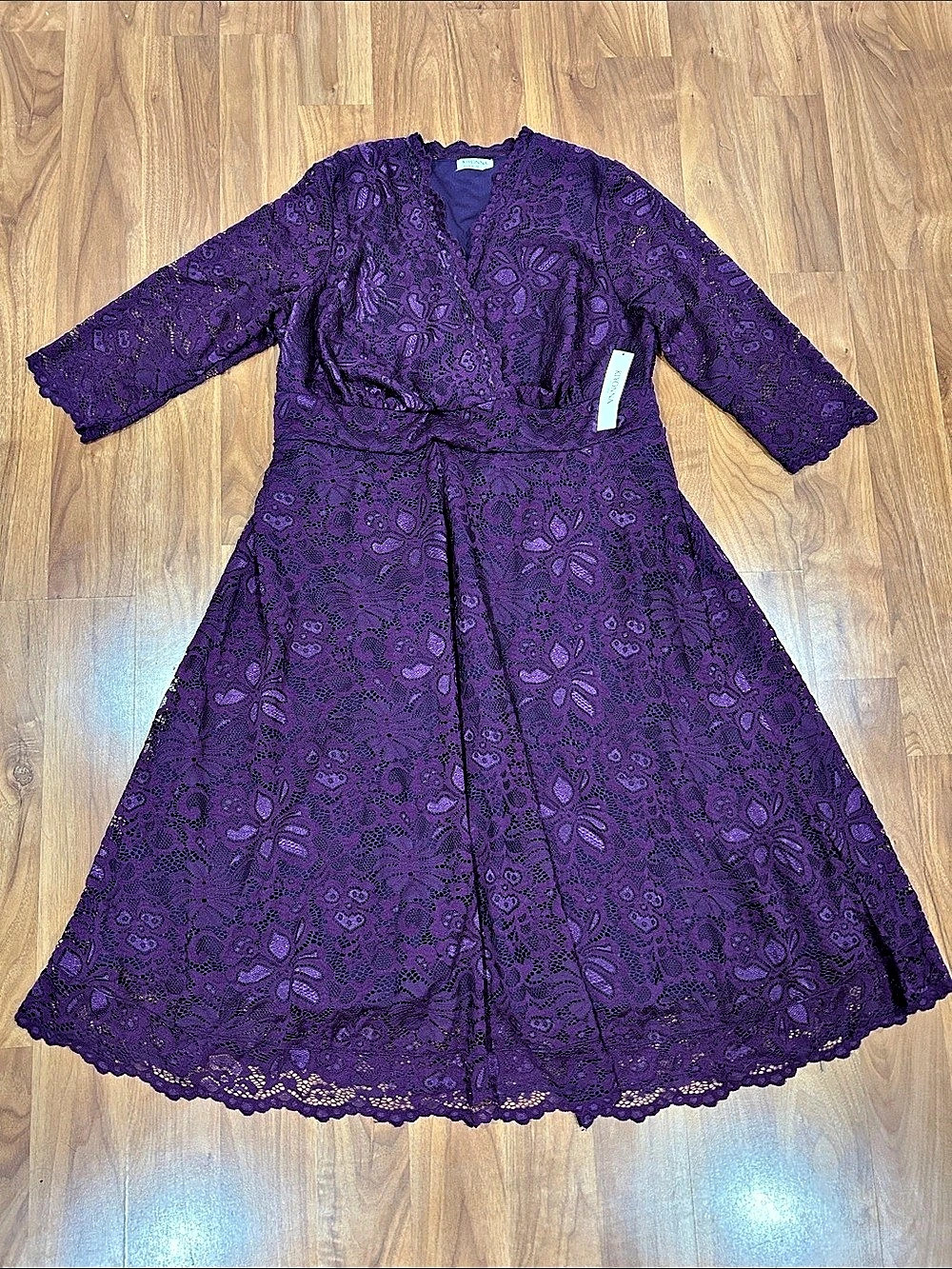 Kiyonna Whimsy Wrap Dress Floral Lace Midi Purple Size 1X